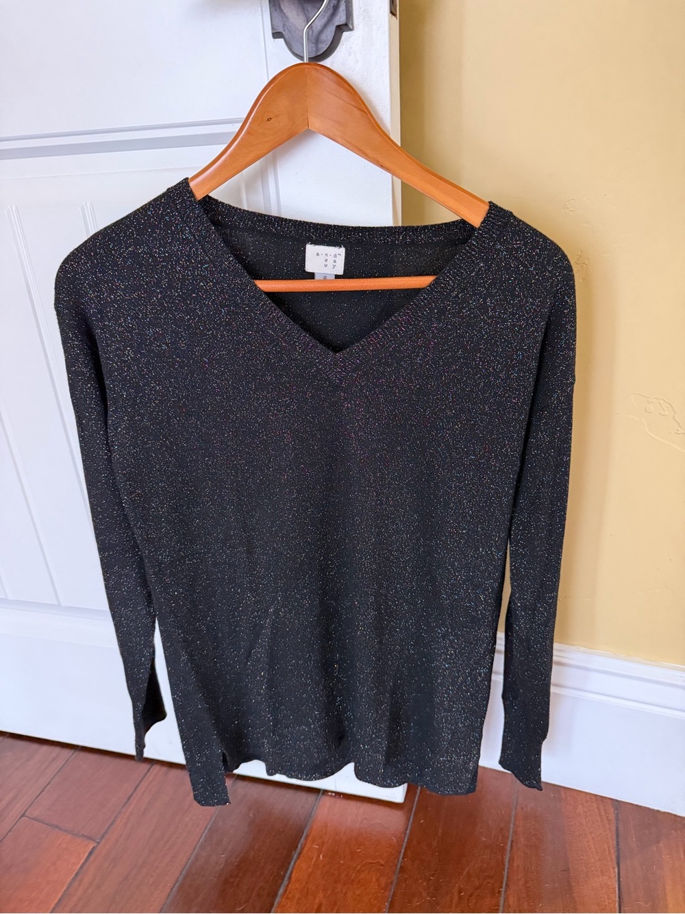 Women’s Black Sparkle V-Neck Sweater